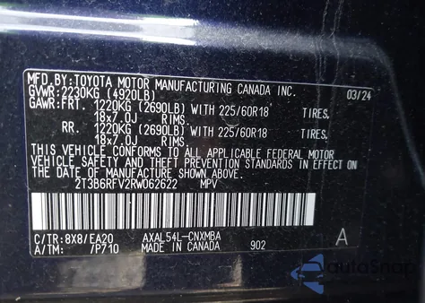 2024 Toyota Rav4 Hybrid Xle Premium from USA, damaged, VIN 2T3B6RFV2RW062622